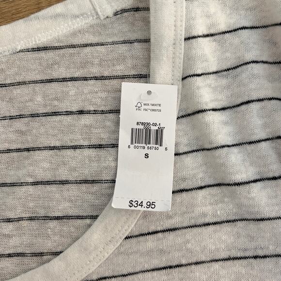 Gap Womens Linen Blend White Black Striped Short Sleeve Scoop Tee Size Small NWT - Picture 4 of 7